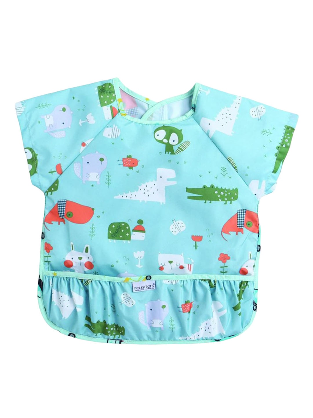 

Polka Tots Kids Printed Half Sleeves Apron Feeding Bibs, Blue