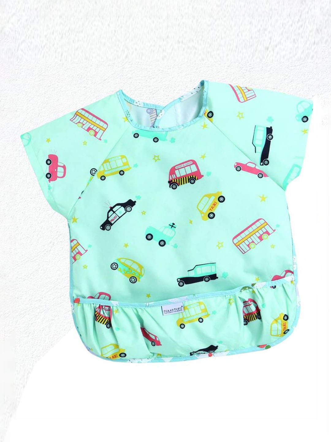 

Polka Tots Kids Printed Waterproof Half Sleeves Apron Feeding Bibs, Blue