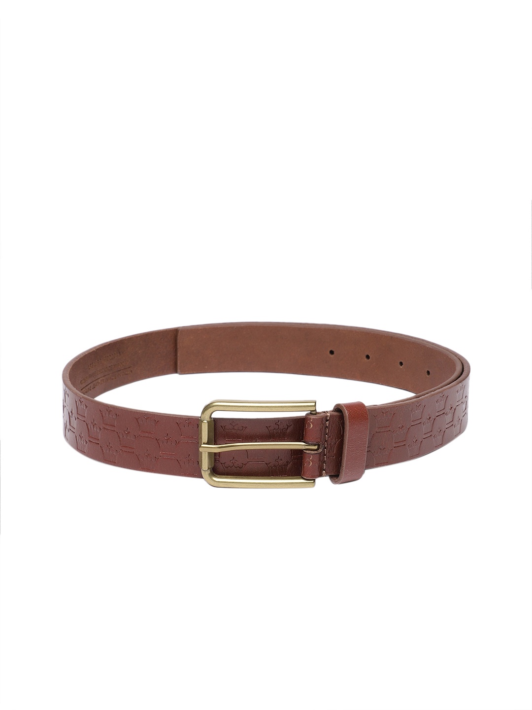 

Louis Philippe Men Brand Logo Printed Leather Belt, Tan