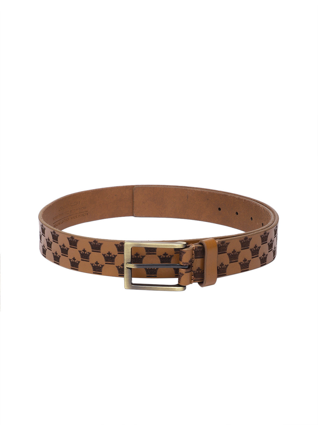 

Louis Philippe Men Brand Logo Printed Leather Belt, Tan