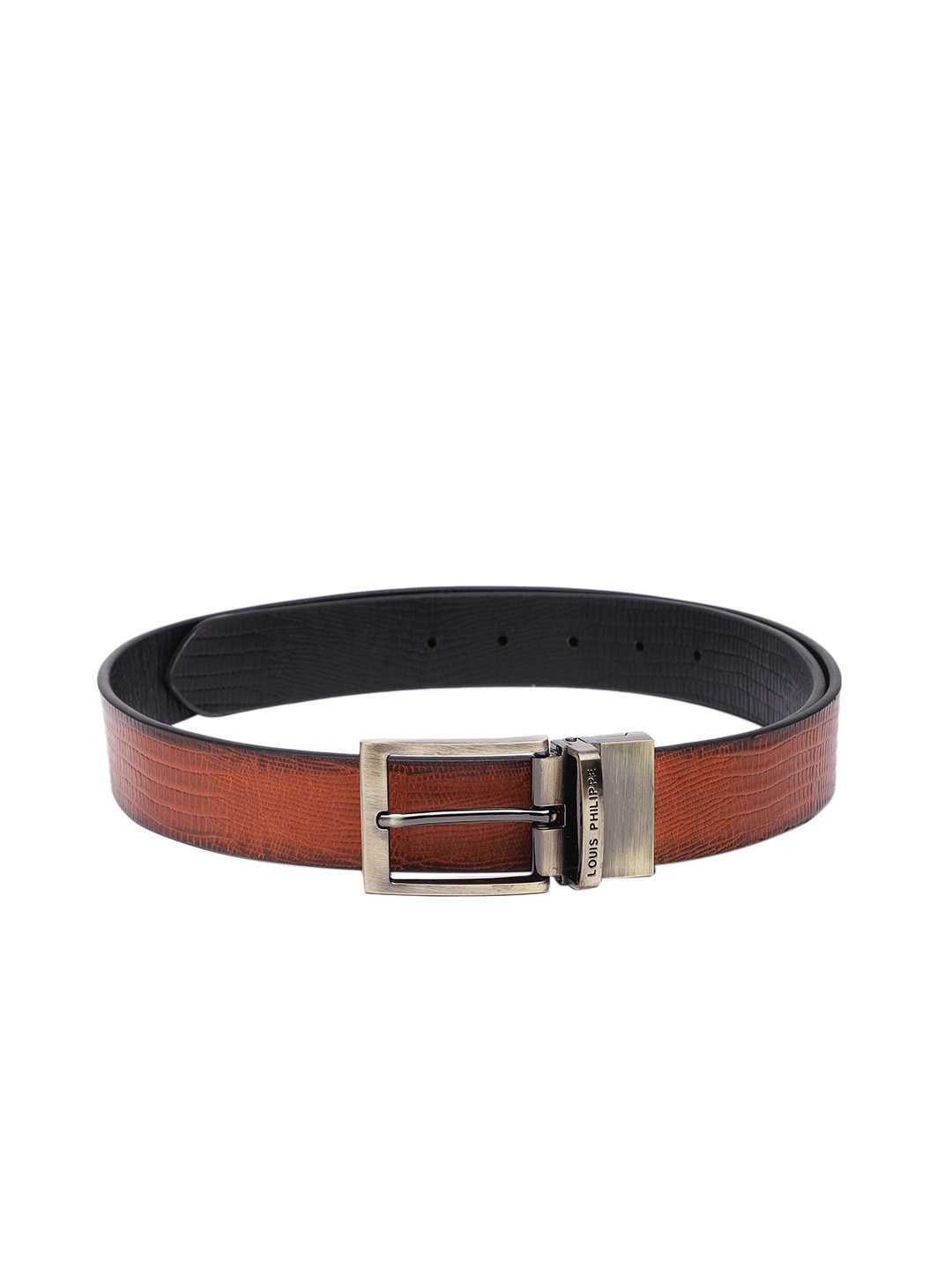 

Louis Philippe Men Textured Leather Reversible Belt, Tan