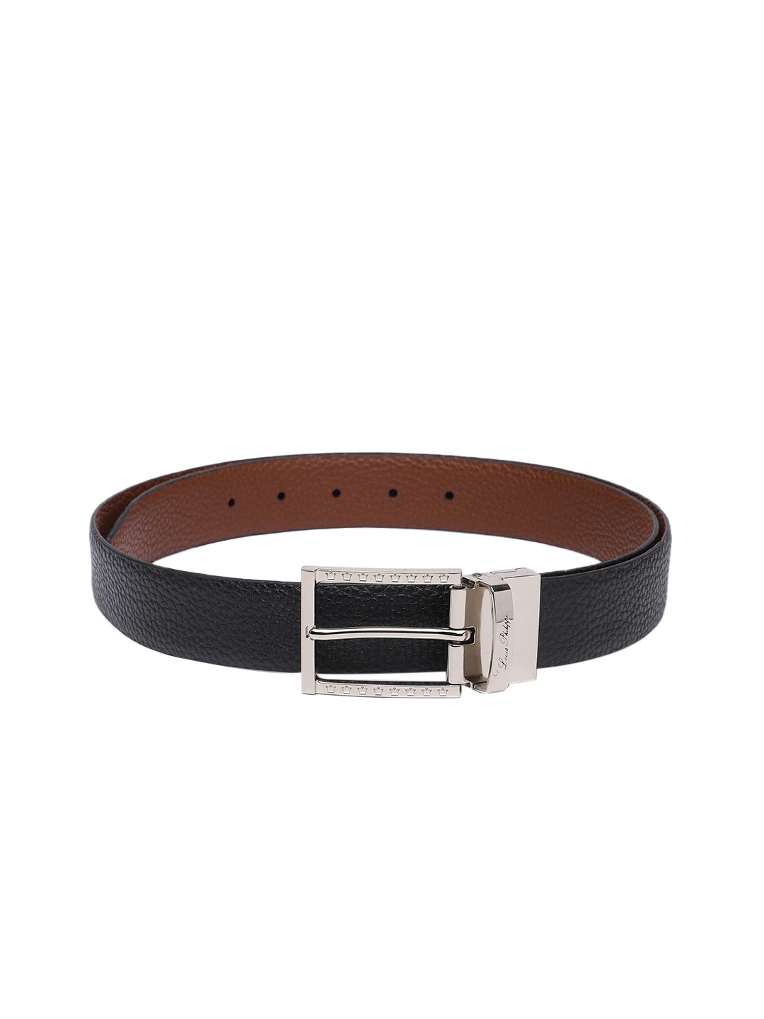 

Louis Philippe Men Textured Leather Reversible Belt, Black