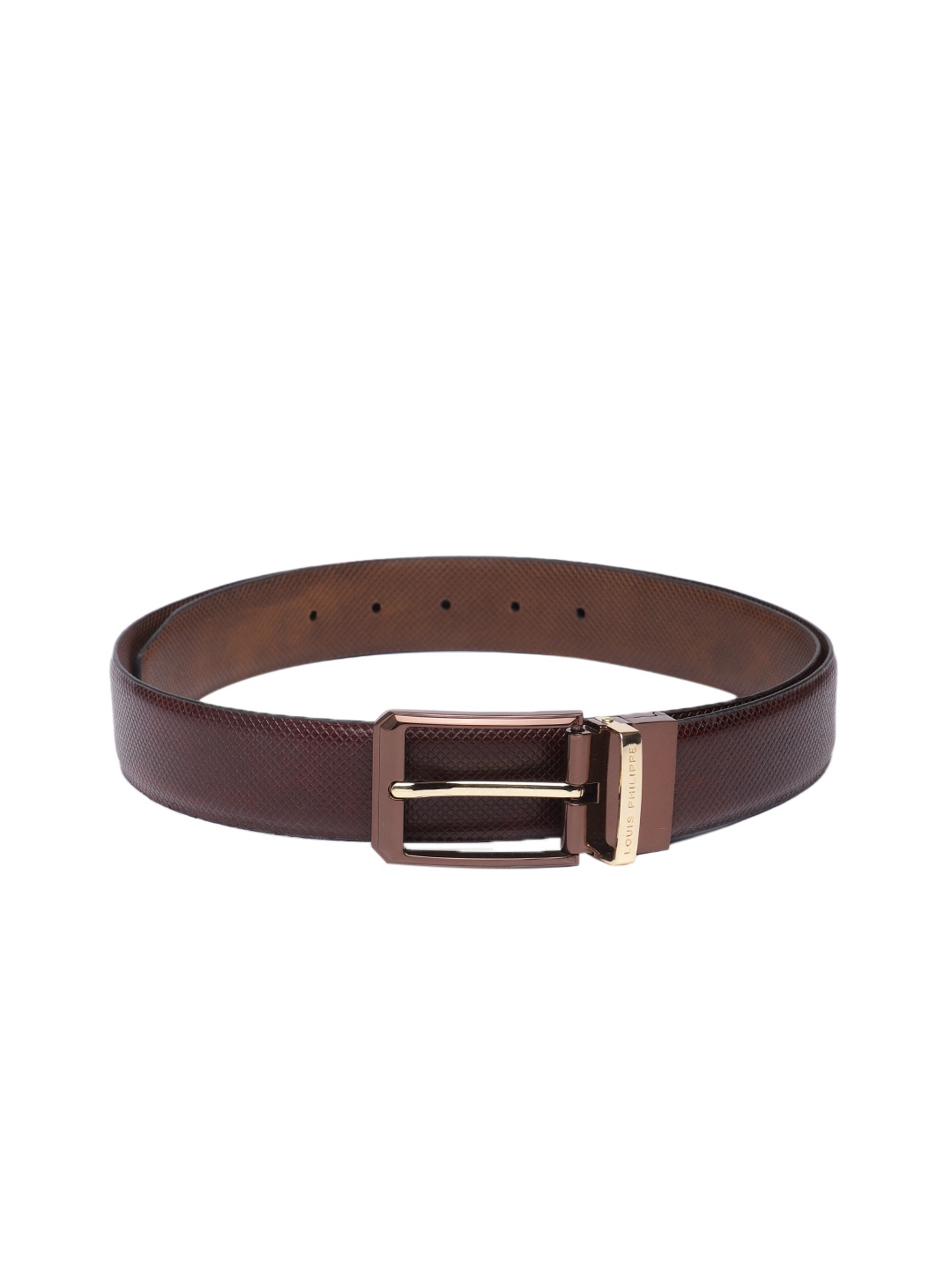 

Louis Philippe Men Textured Leather Reversible Belt, Brown