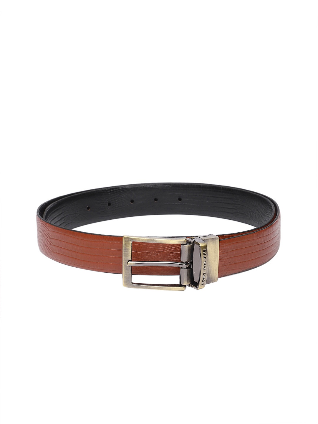 

Louis Philippe Men Textured Leather Reversible Belt, Black