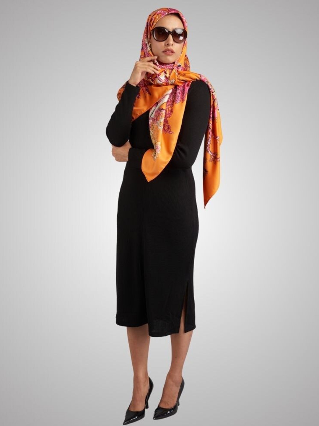 The Tie Hub Women Printed Scarf, Orange