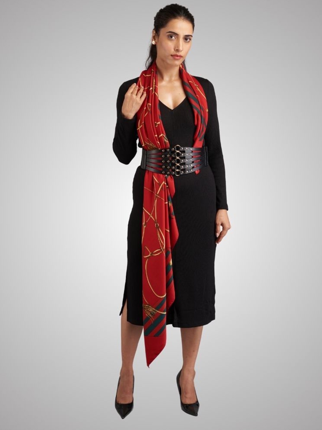 

The Tie Hub Women Printed Scarf, Red