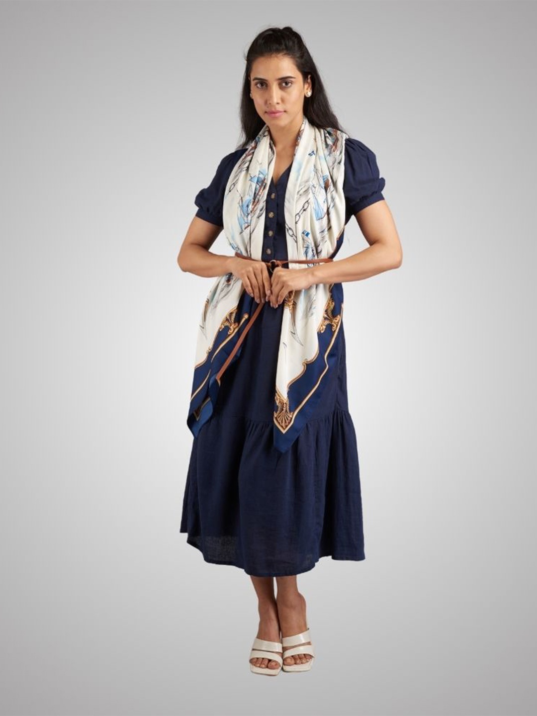 The Tie Hub Women Printed Scarf, White