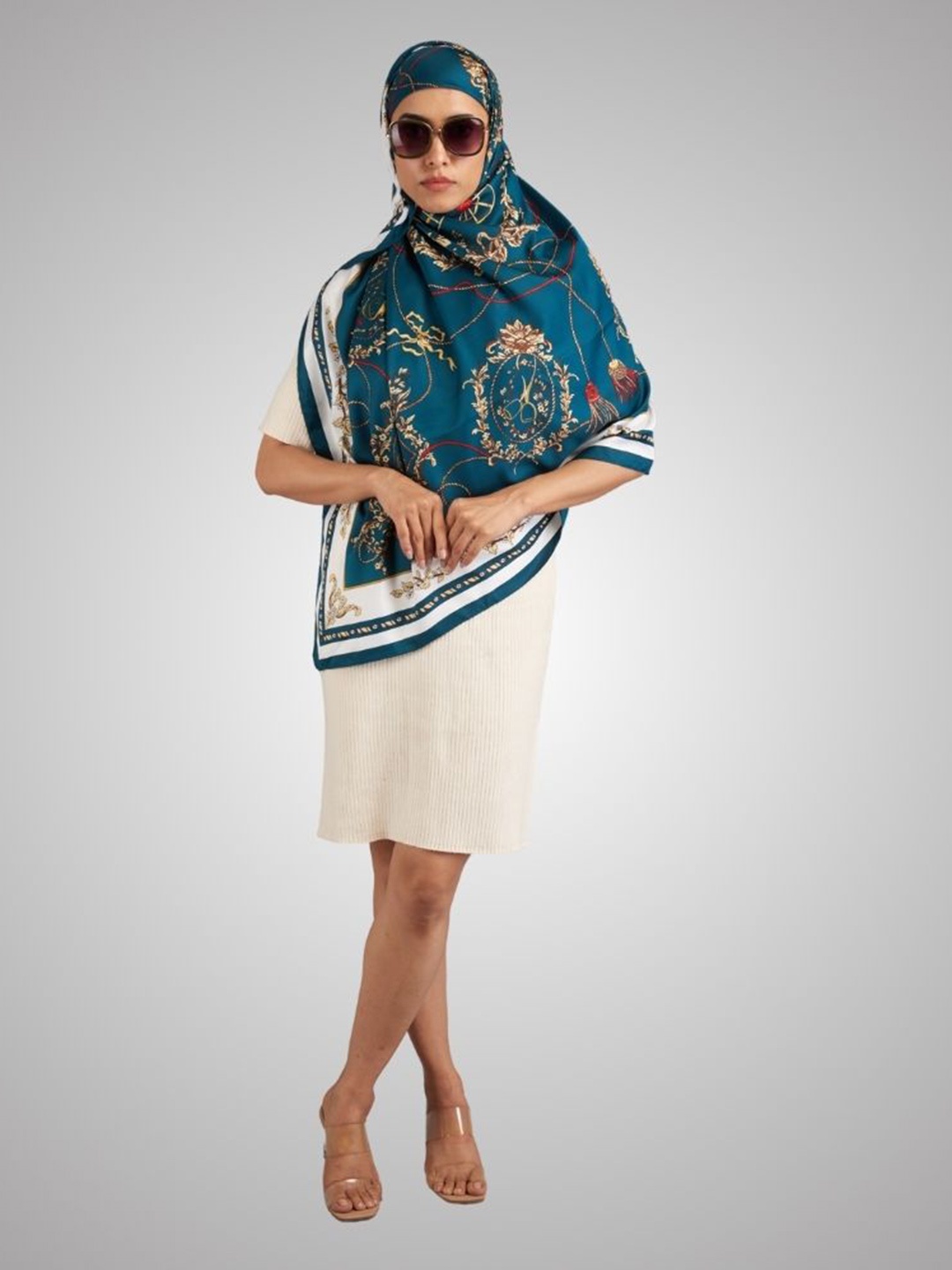 

The Tie Hub Women Printed Scarf, Teal