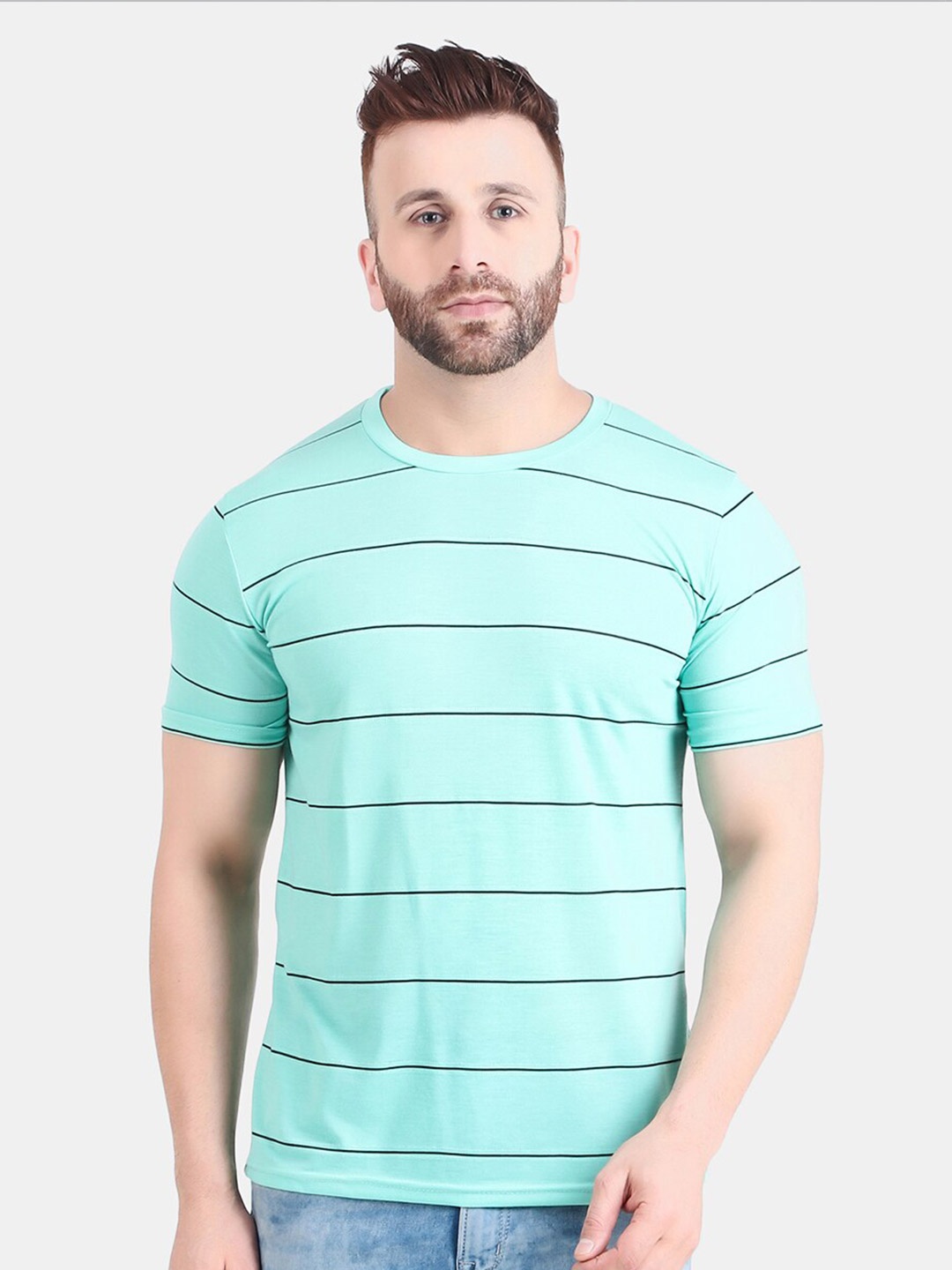 

WELL QUALITY Striped Round Neck T-shirt, Teal