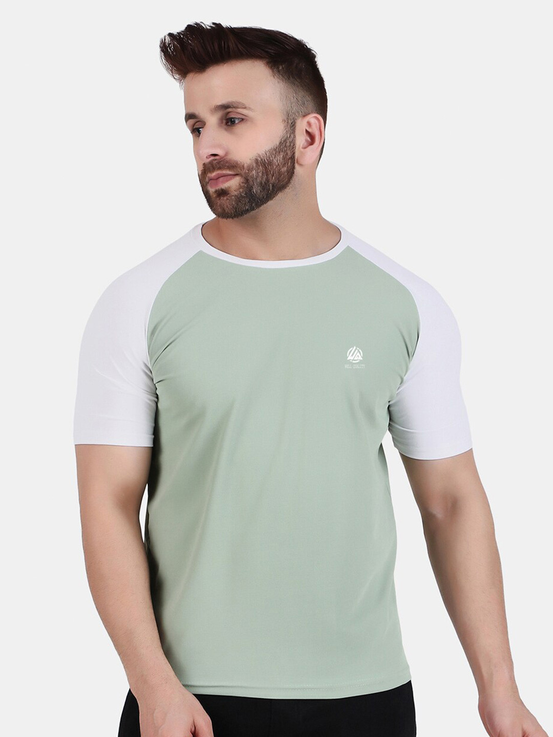 

WELL QUALITY Drop-Shoulder Sleeves Round Neck T-shirt, Green