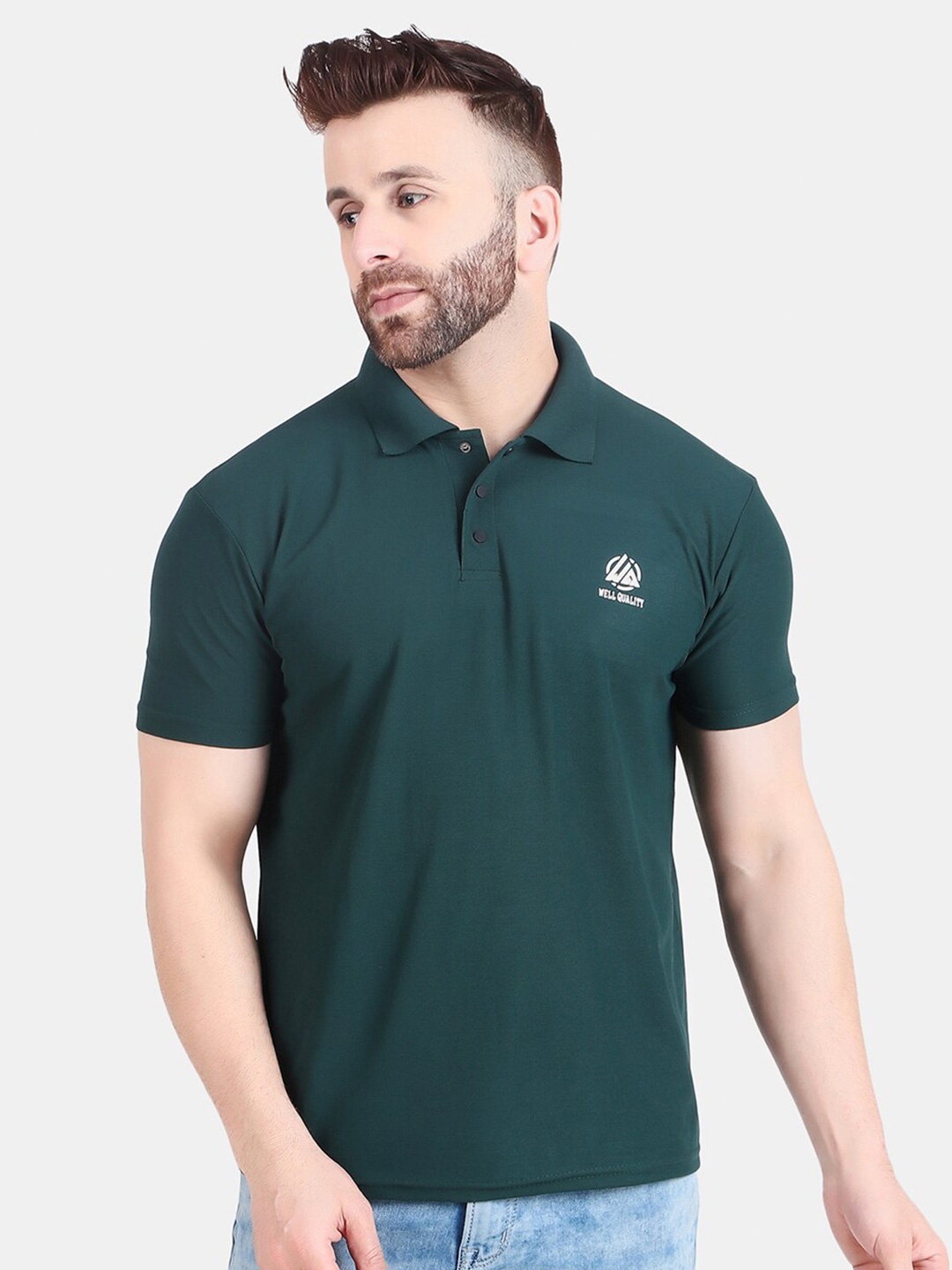 WELL QUALITY Polo Collar Regular T-shirt, Green