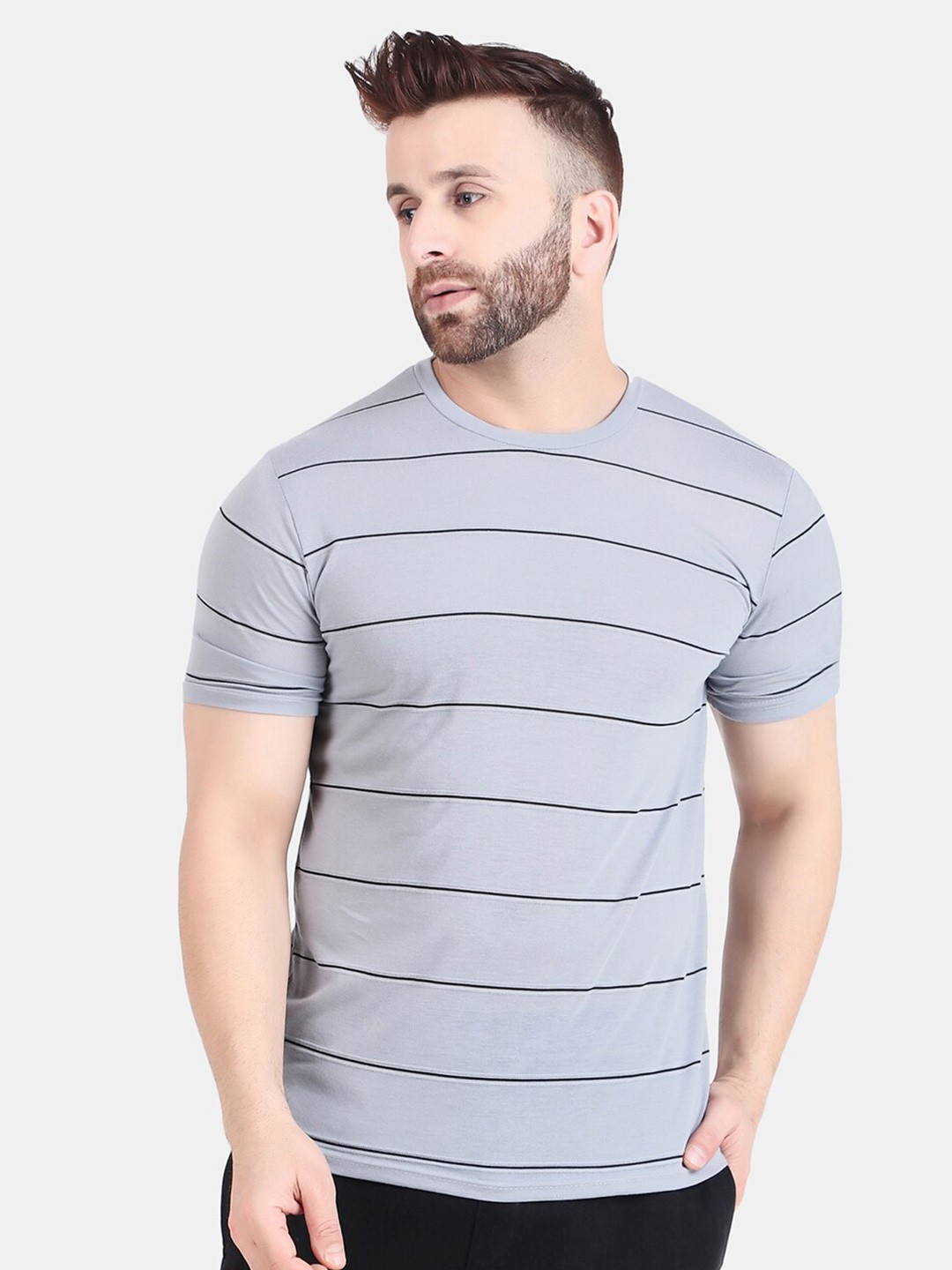 

WELL QUALITY Striped Regular T-shirt, Grey