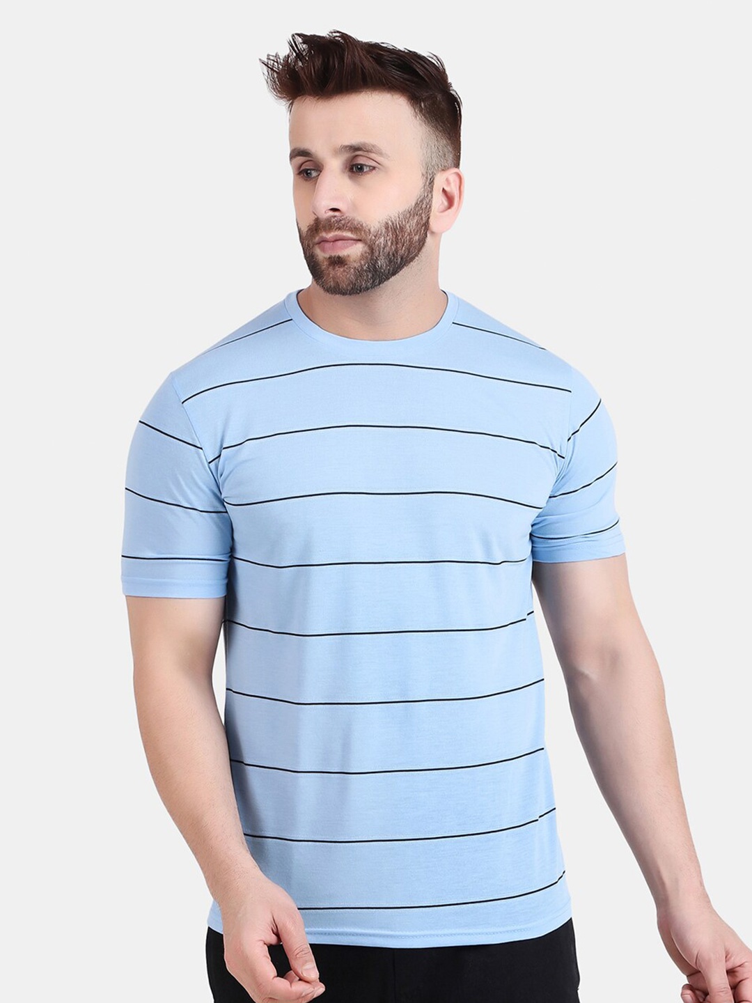 

WELL QUALITY Striped Round Neck T-shirt, Blue