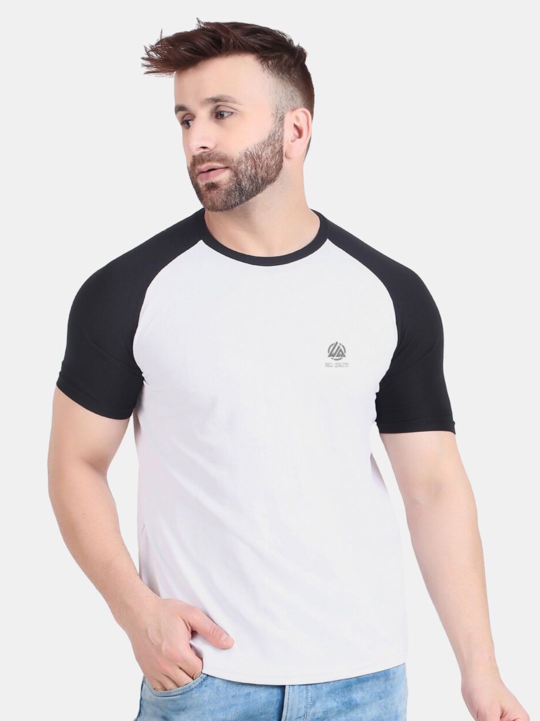 

WELL QUALITY Raglan Sleeves Round Neck T-shirt, White
