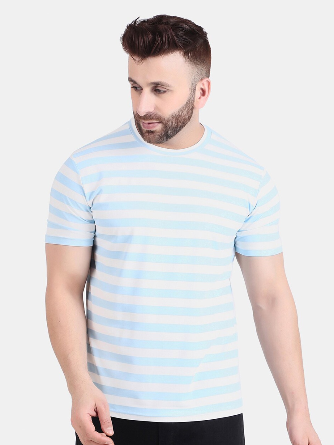

WELL QUALITY Striped Round Neck T-shirt, Blue