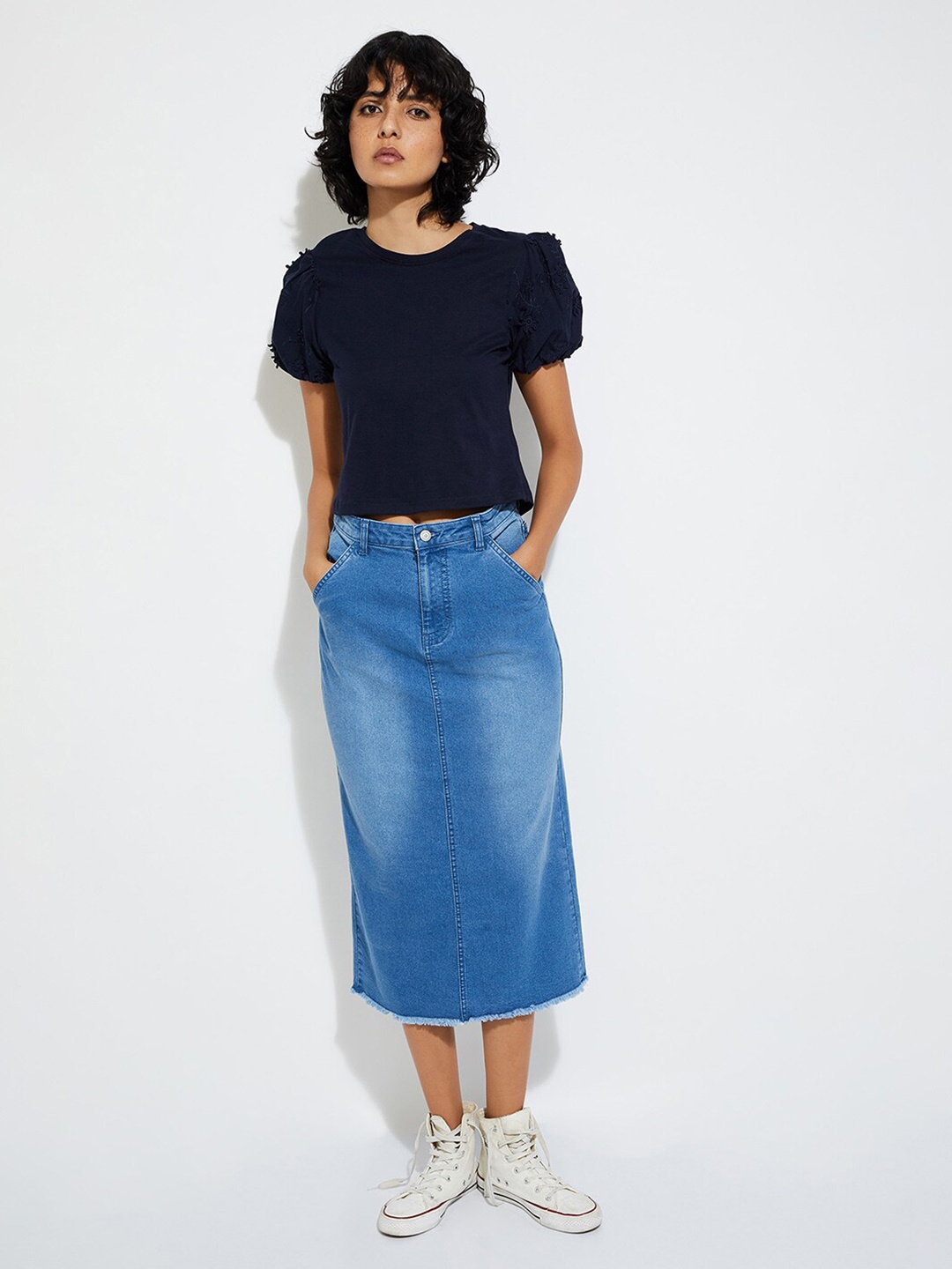 

max URB_N Women Embroidered Sleeve Top, Blue