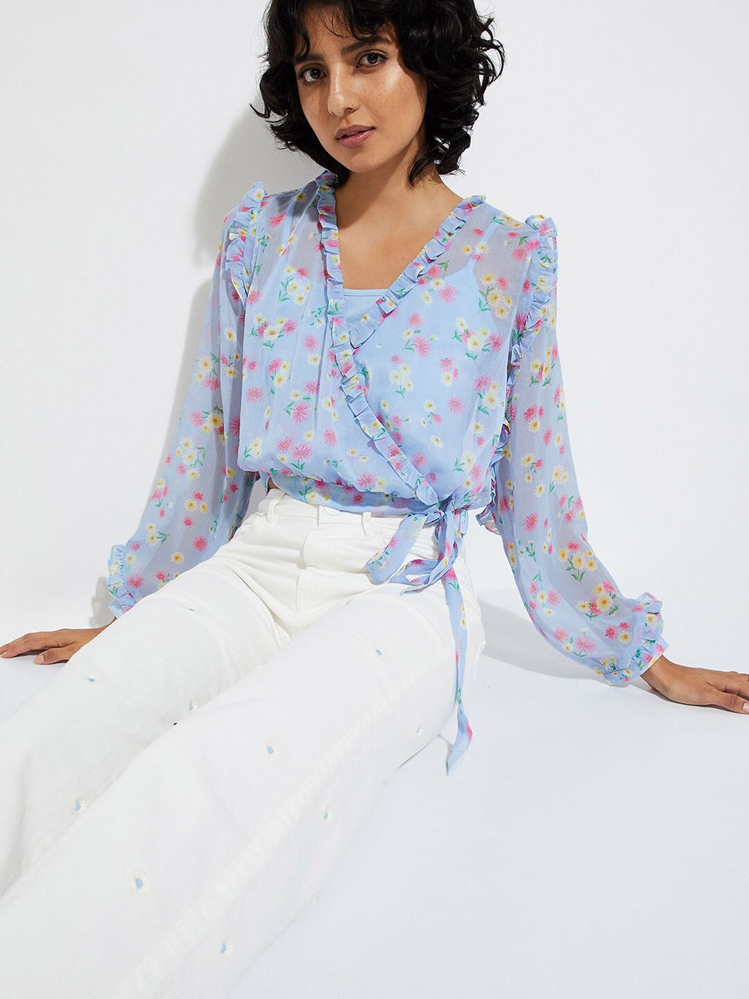 max URB_N Women Printed Crop Top with Camisole, Blue