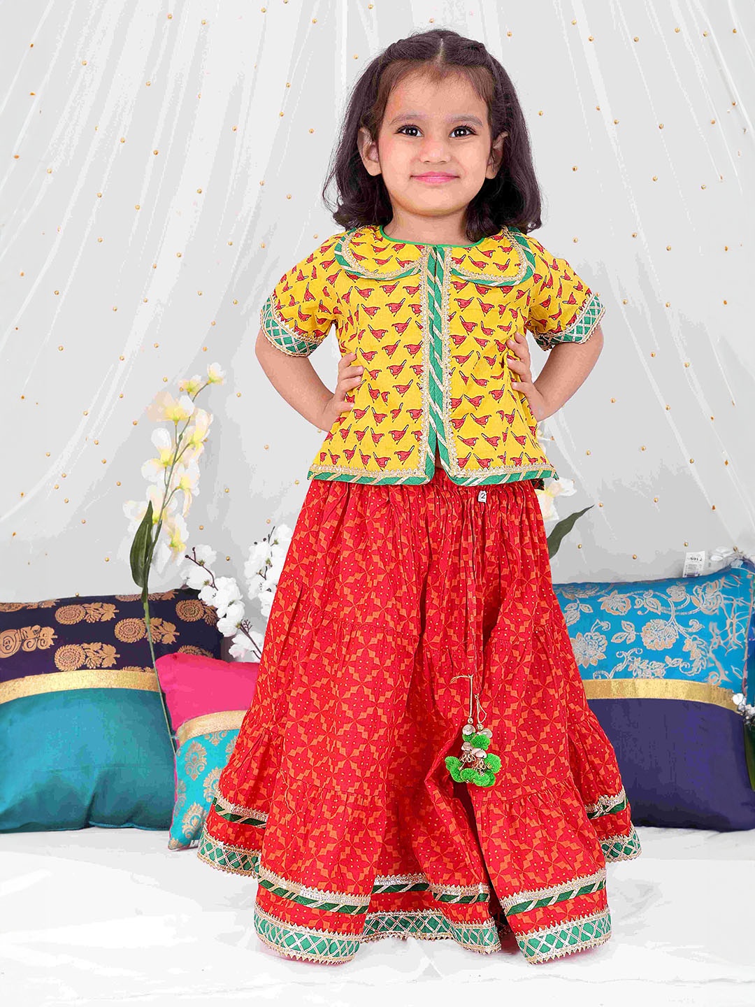 KID1 Girls Printed Ready to Wear Lehenga &, Yellow