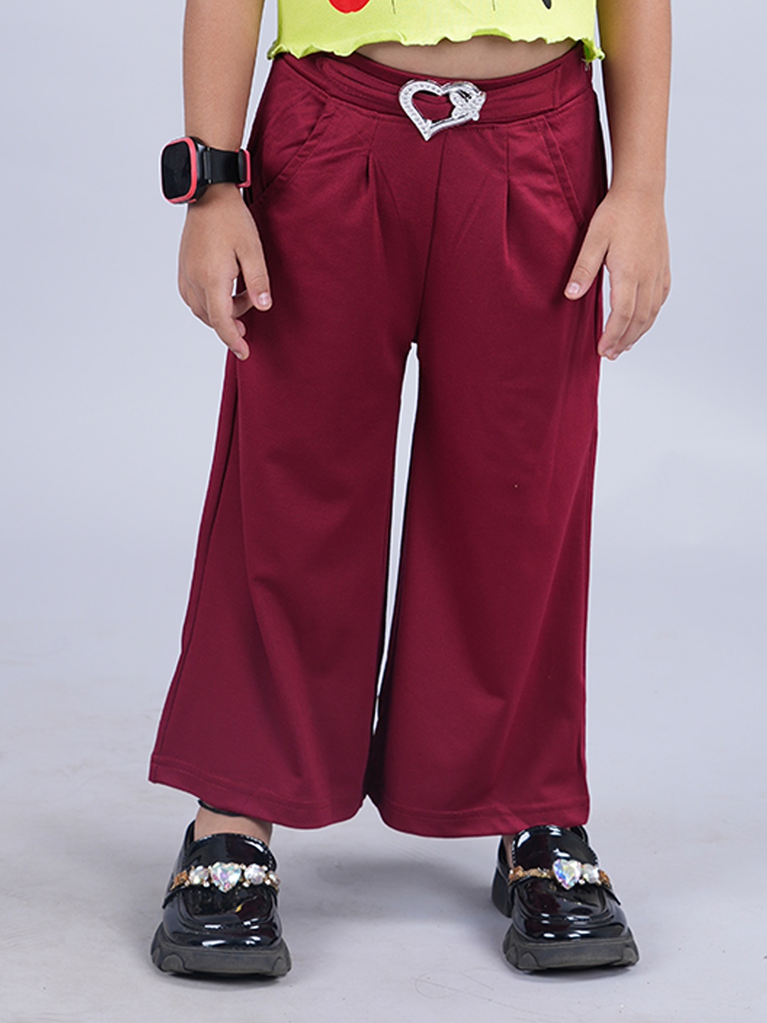 

KiddoPanti Girls Straight Fit Pleated Trousers, Red