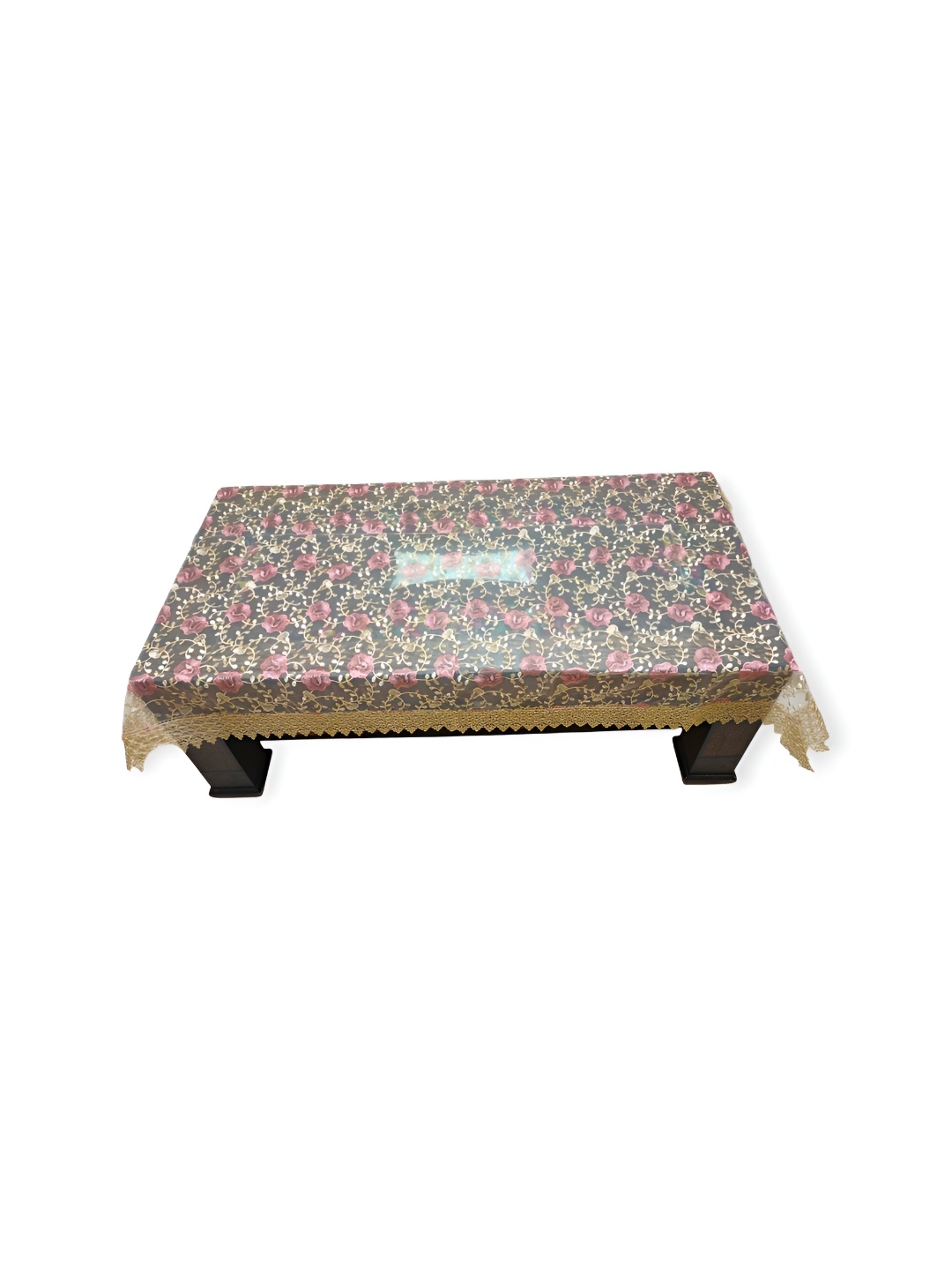 

MONKDECOR Black & Pink Floral Embroidered Table Cover