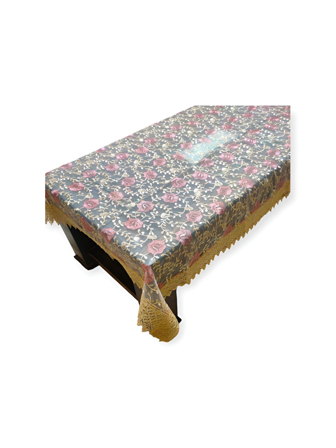 

MONKDECOR Black & Pink Floral Embroidered Table Cover