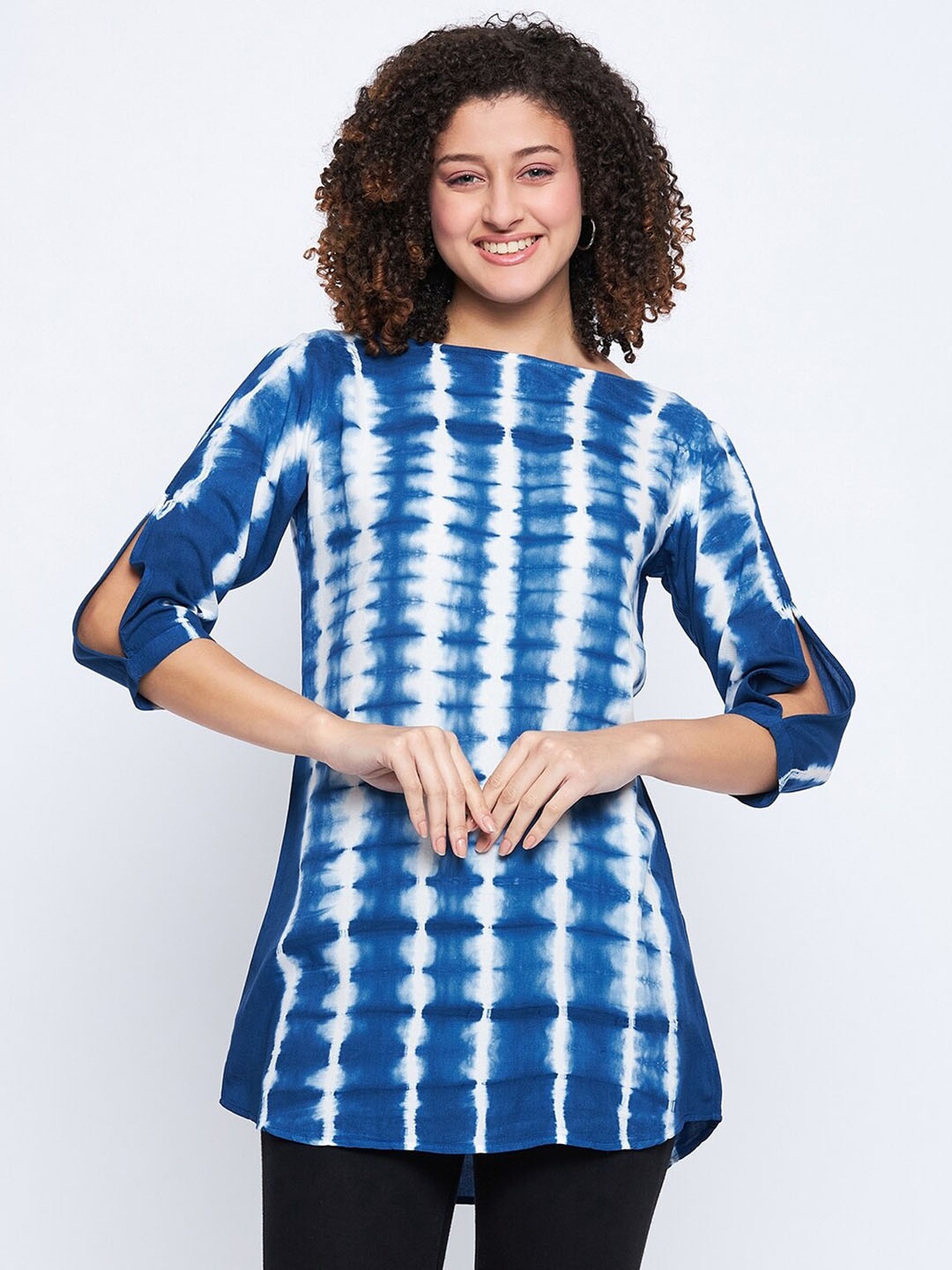 BAESD Boat Neck Printed Tunic, Blue