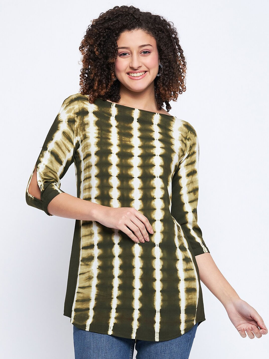 

BAESD Boat Neck Printed Tunic, Green