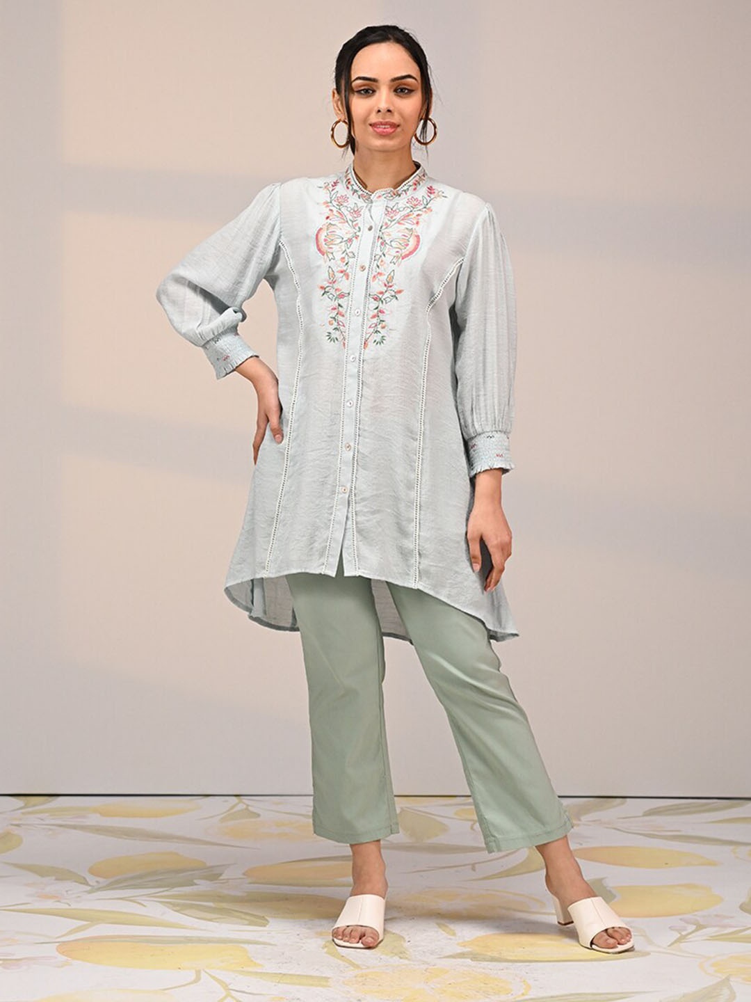 

Lakshita Shirt Collar Embroidered Tunic, Blue