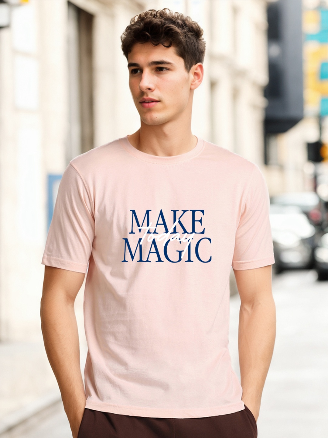 

NOBERO Typography Printed Cotton T-Shirt, Pink