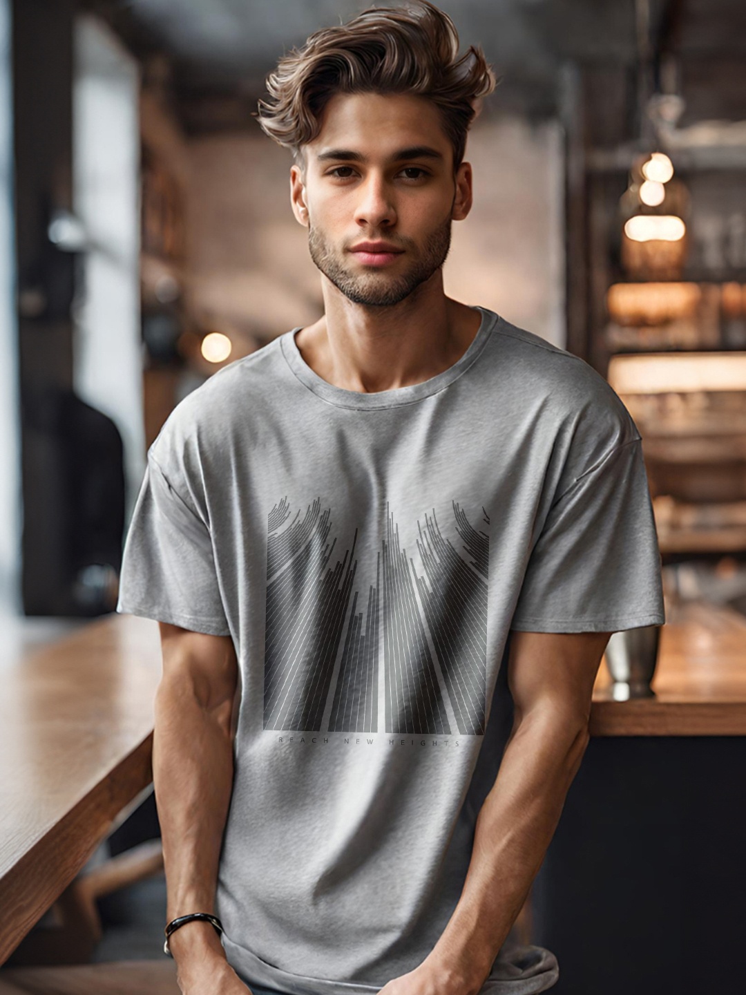 

NOBERO Graphic Printed Drop Shoulder Sleeves Cotton Oversized T-Shirt, Grey