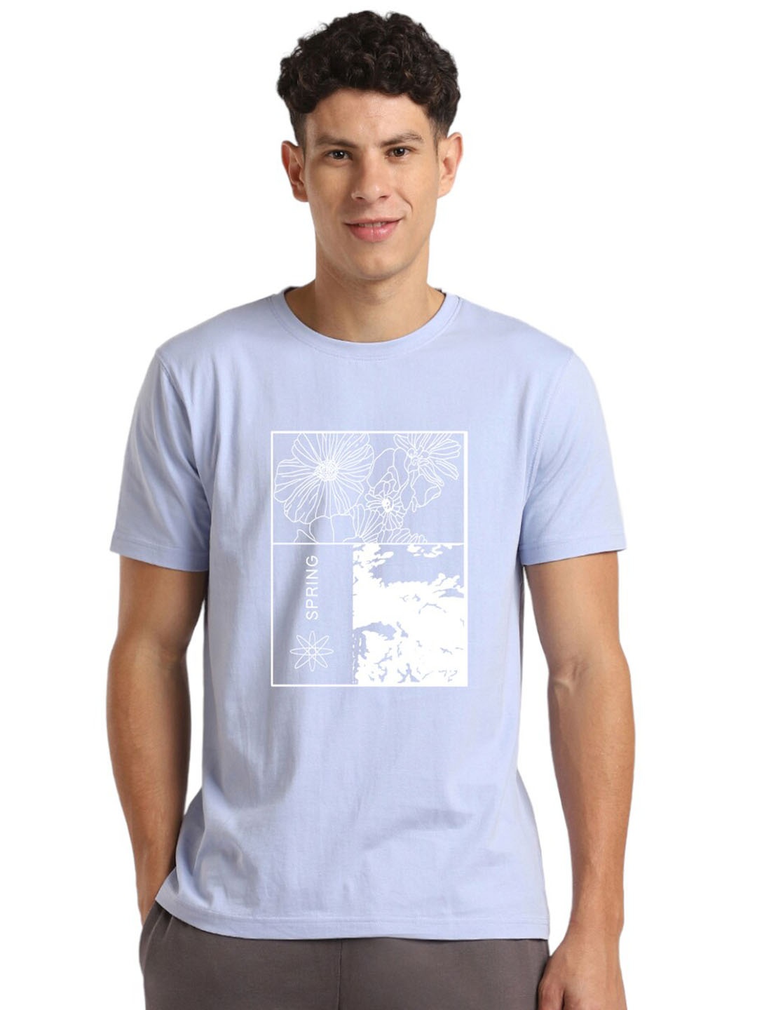 

NOBERO Graphic Printed Short Sleeves Cotton T-shirt, Blue