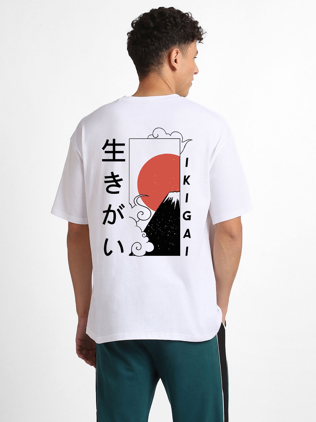 

NOBERO Graphic Printed Drop Shoulder Sleeves Cotton Oversized T-Shirt, White