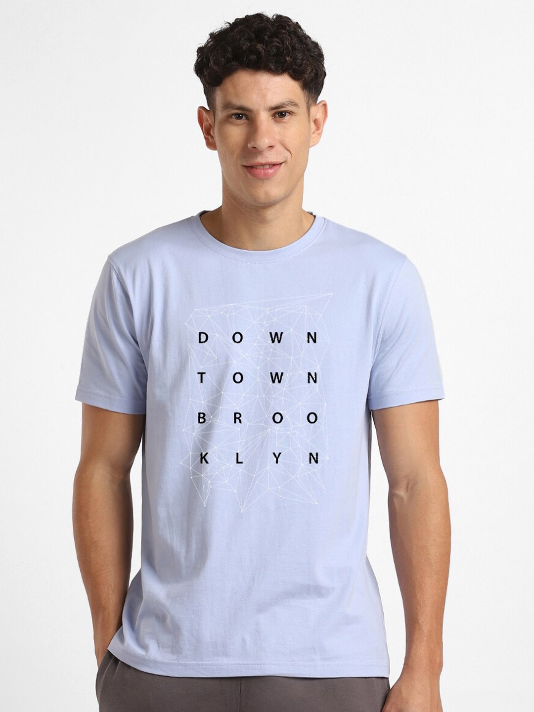 

NOBERO Typography Printed Short Sleeves Cotton T-shirt, Blue