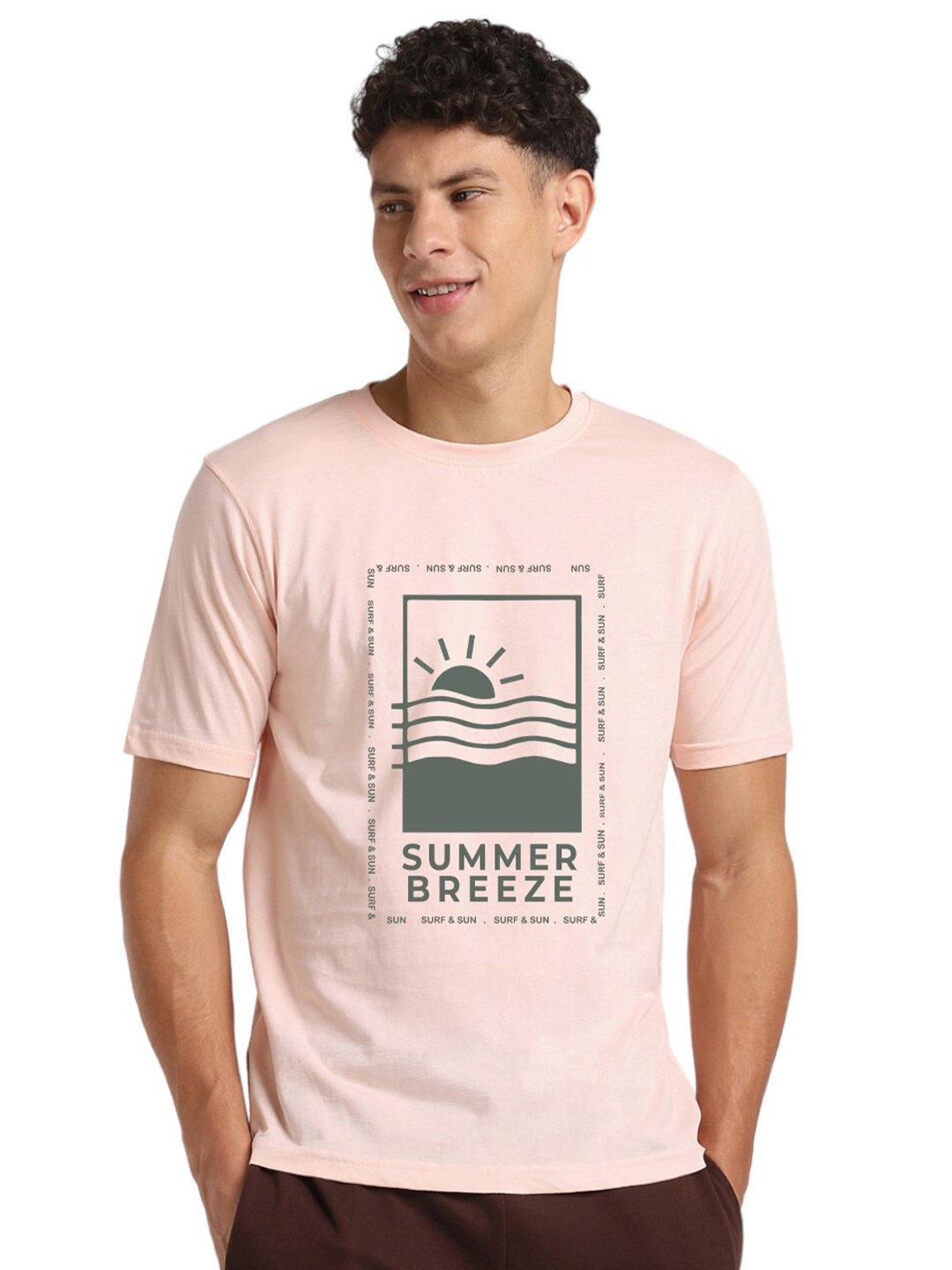 

NOBERO Graphic Printed Cotton T-Shirt, Pink