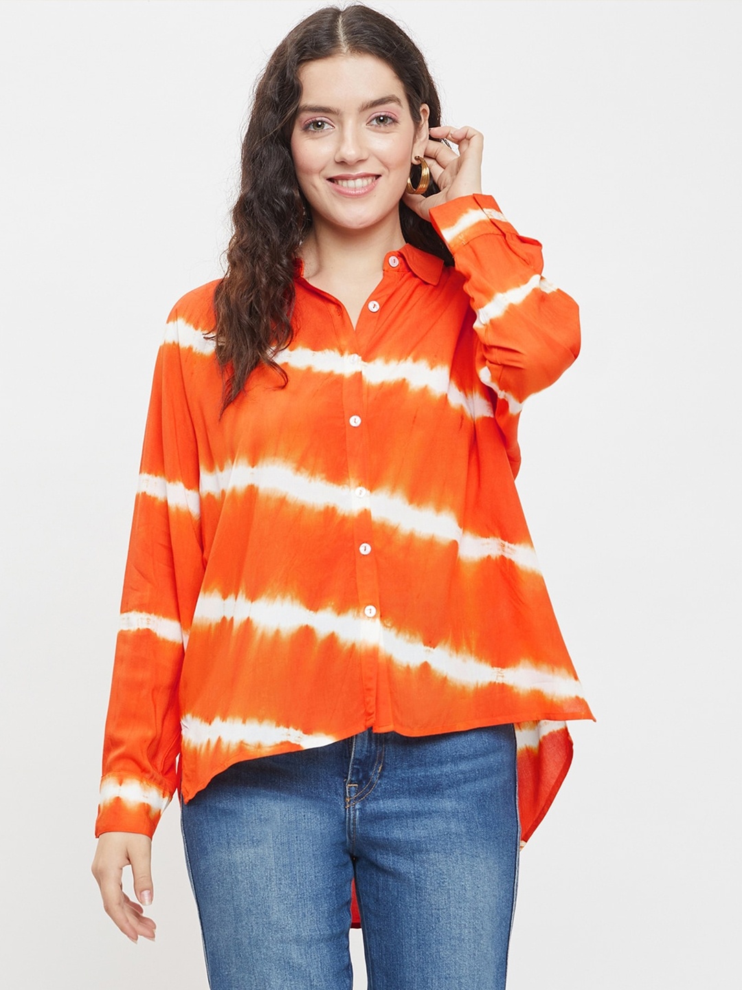 

BAESD Classic Tie & Dye Printed Spread Collar Long Sleeves Oversized Casual Shirt, Orange