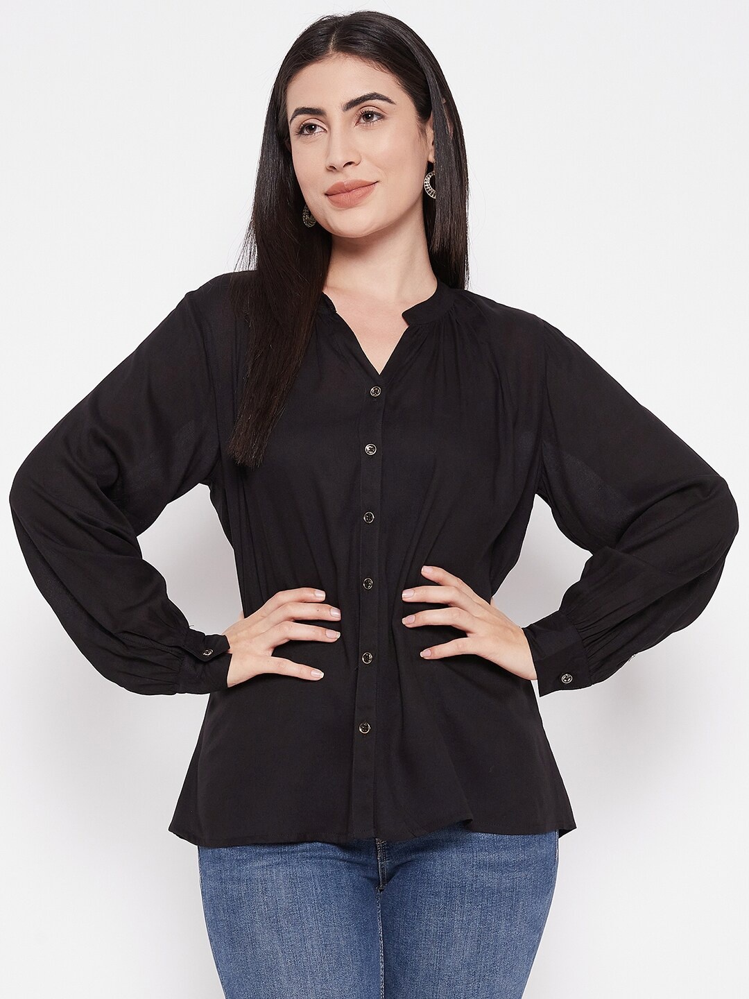 

BAESD Classic Mandarin Collar Long Sleeves Casual Shirt, Black