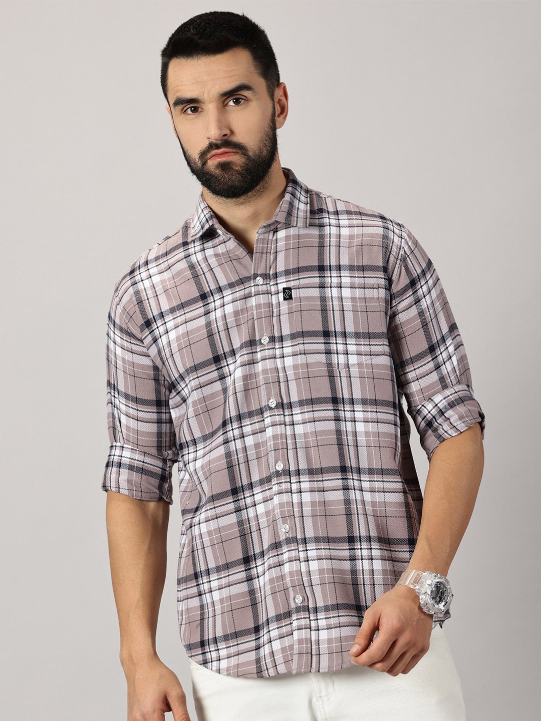 

Rodzen Comfort Slim Fit Tartan Checks Cotton Casual Shirt, Lavender