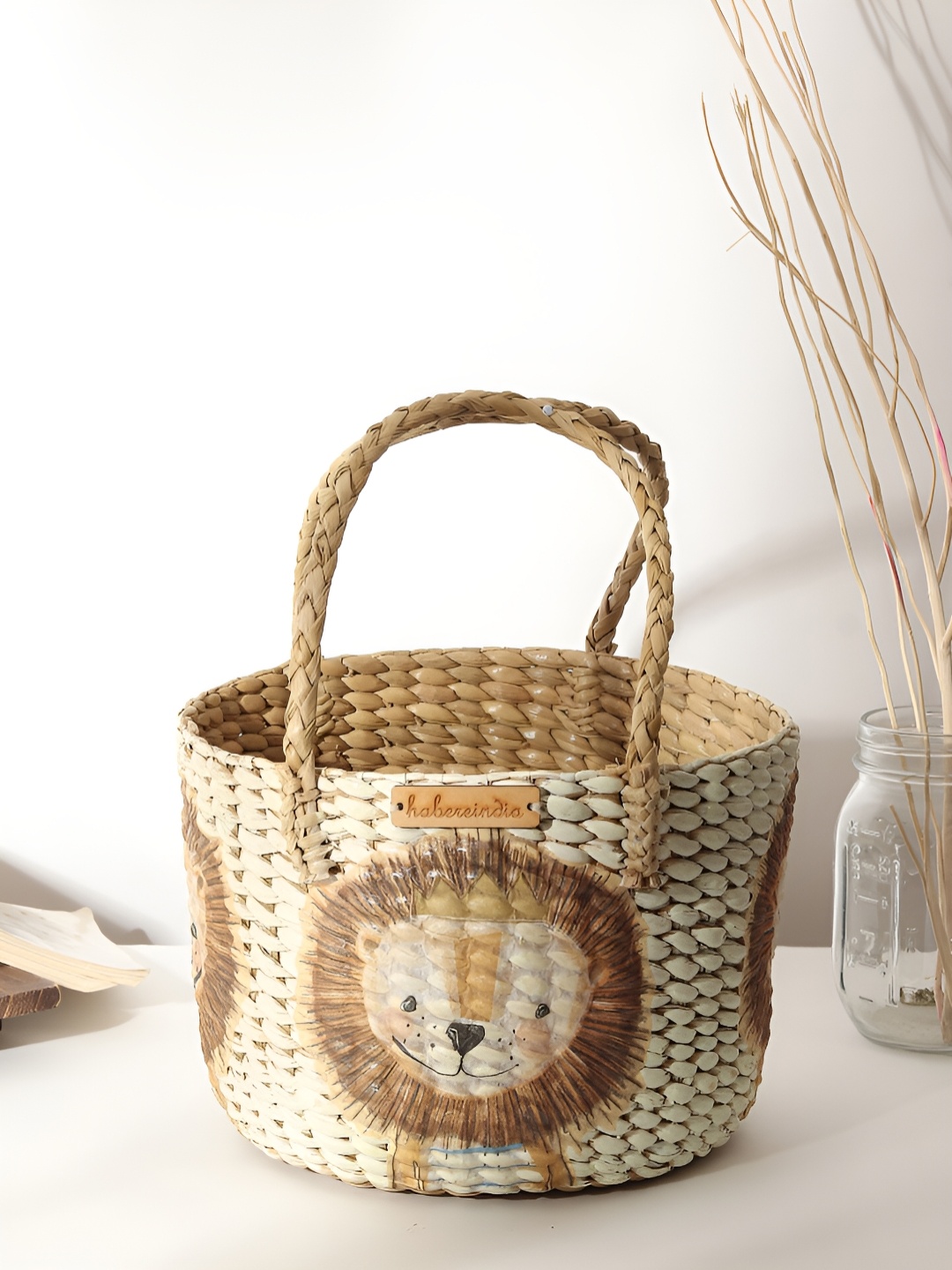

HABERE INDIA Beige & Brown Seagrass Hand-Painted Fruit and Vegetable Basket