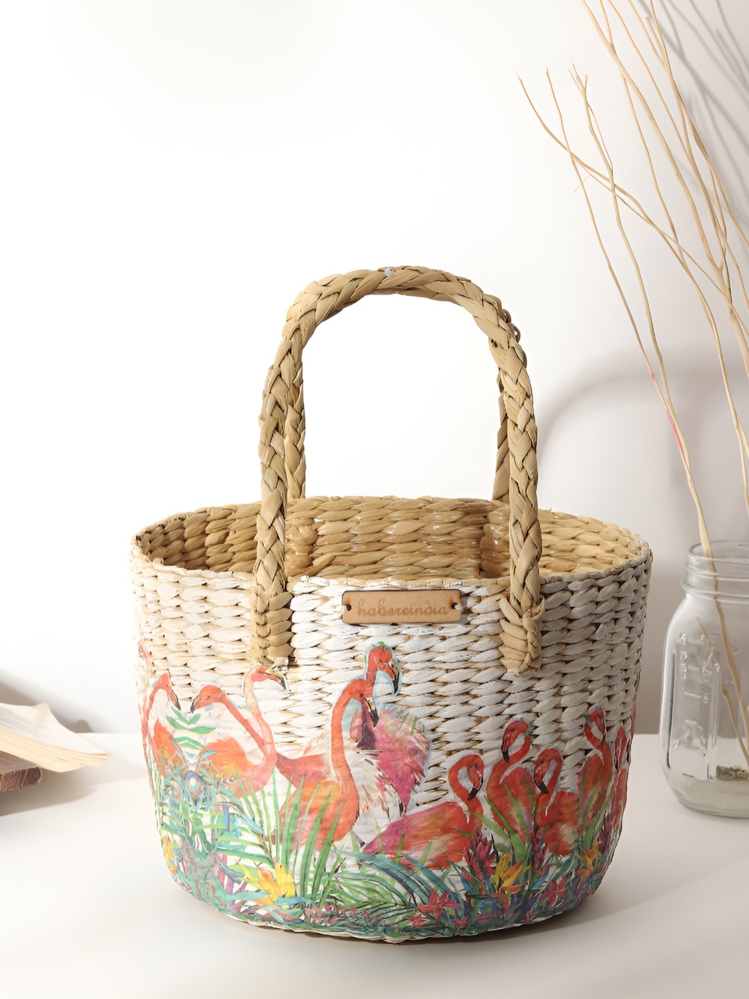 

HABERE INDIA white & Beige Seagrass Fruit & Storage Basket