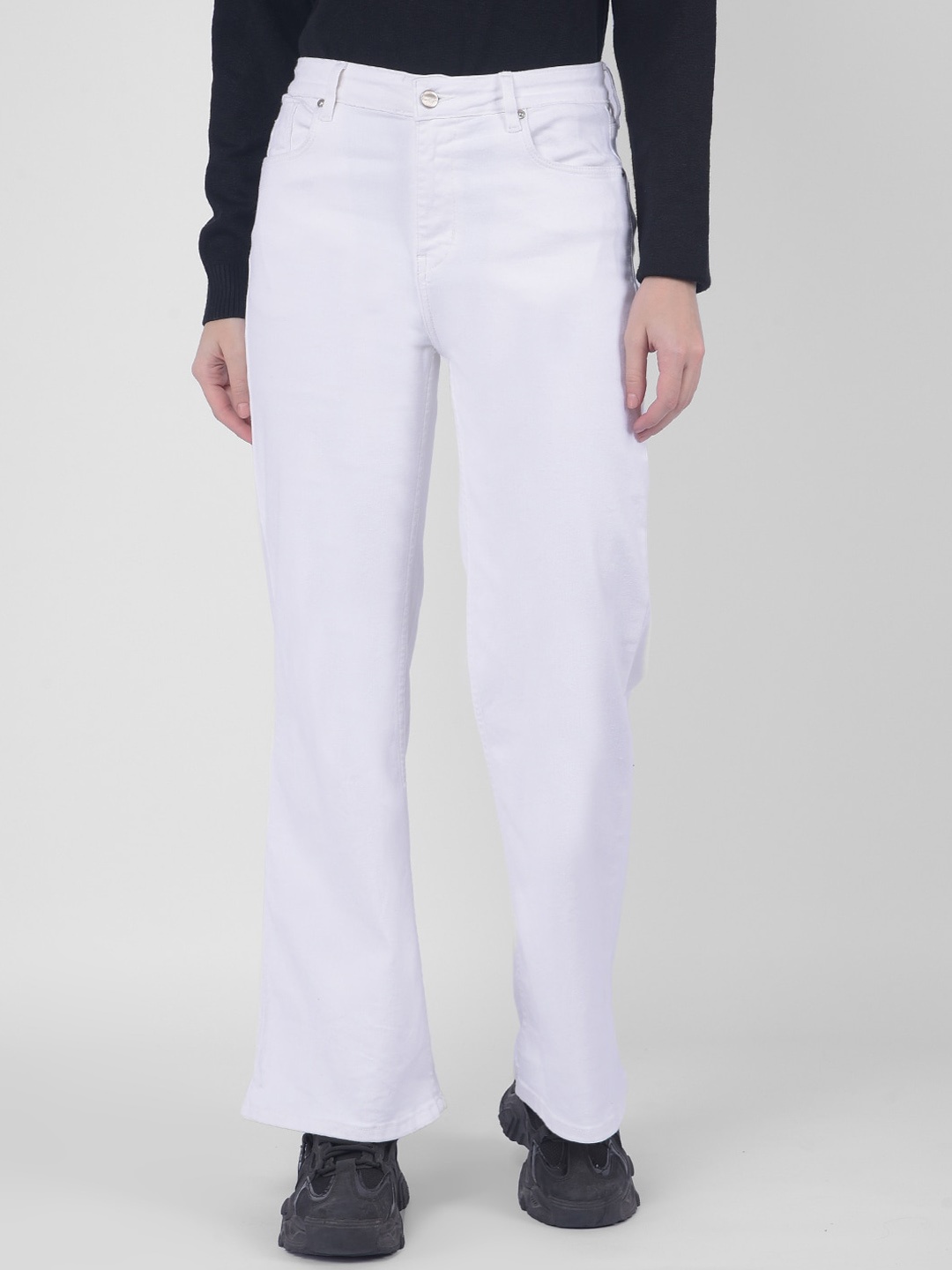 Numero Uno Women Solid Wide Leg Sustainable Stretchable Jeans, White