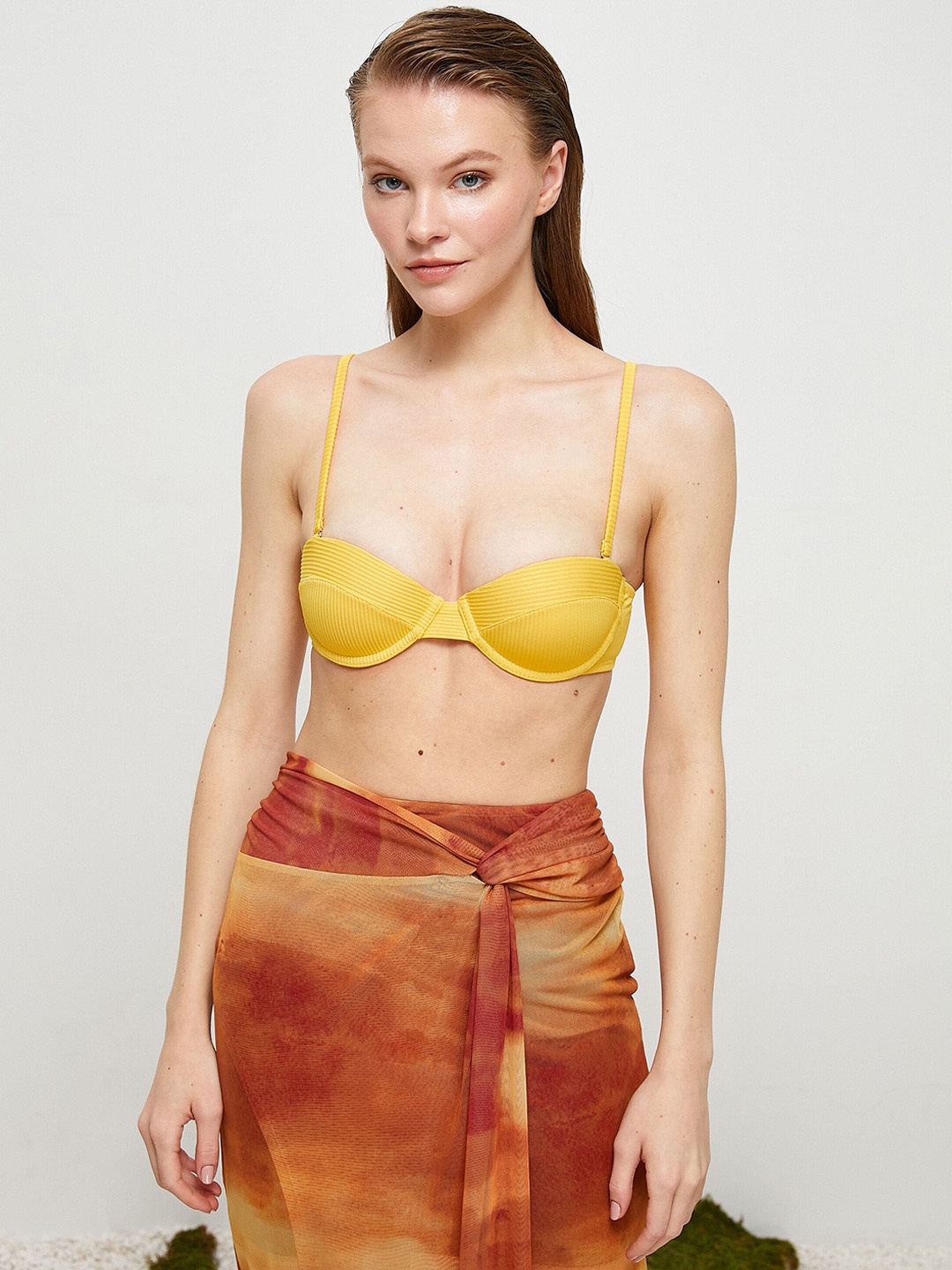 

Koton Self Design Shoulder Straps Swim Bikini Bra, Yellow