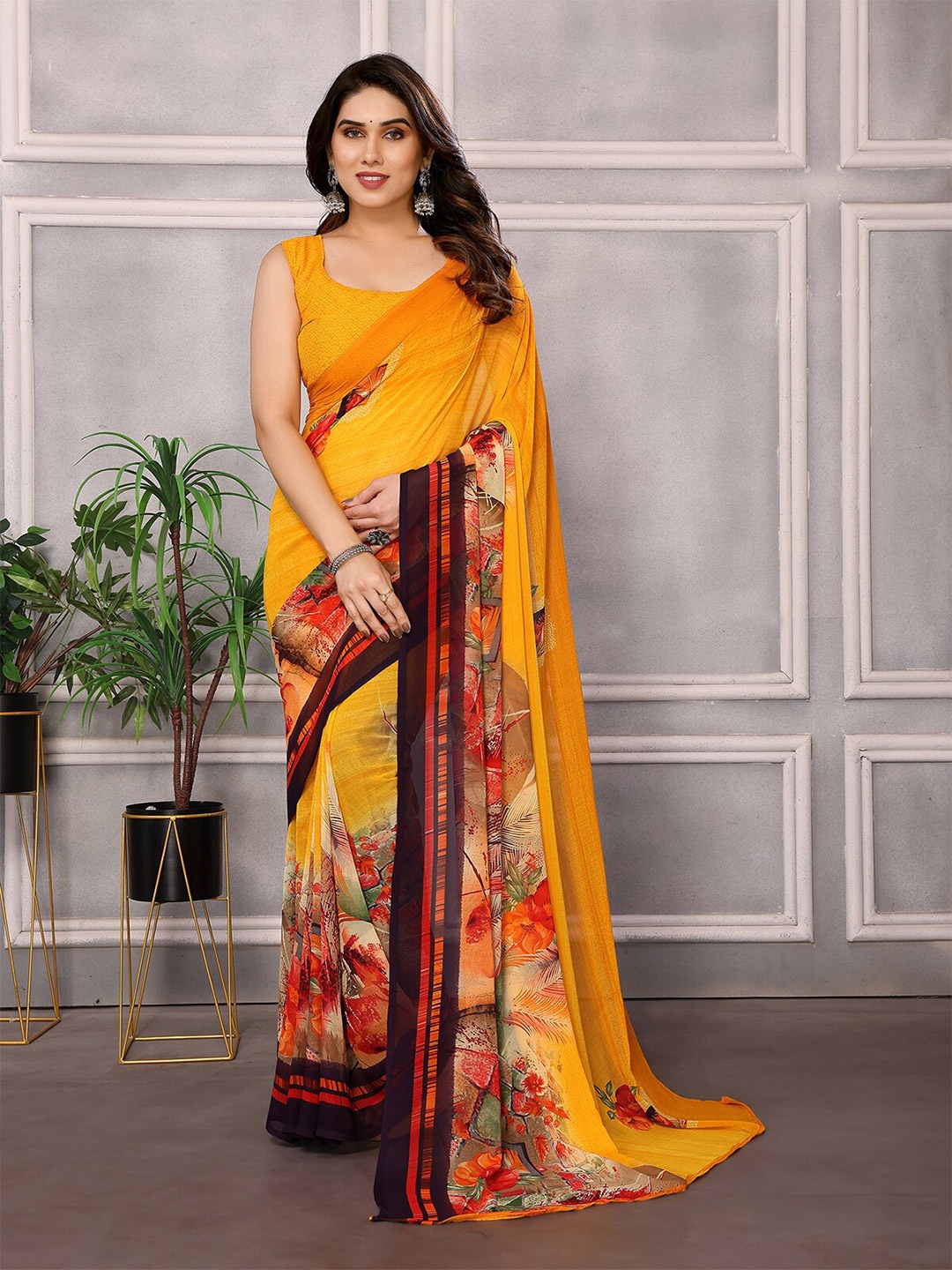 

ANAND SAREES Floral Saree, Yellow