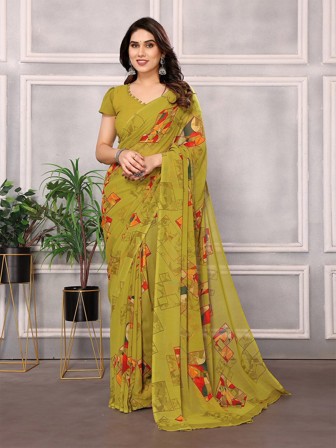 

ANAND SAREES Selection of 2 Floral Printed Saree, Green