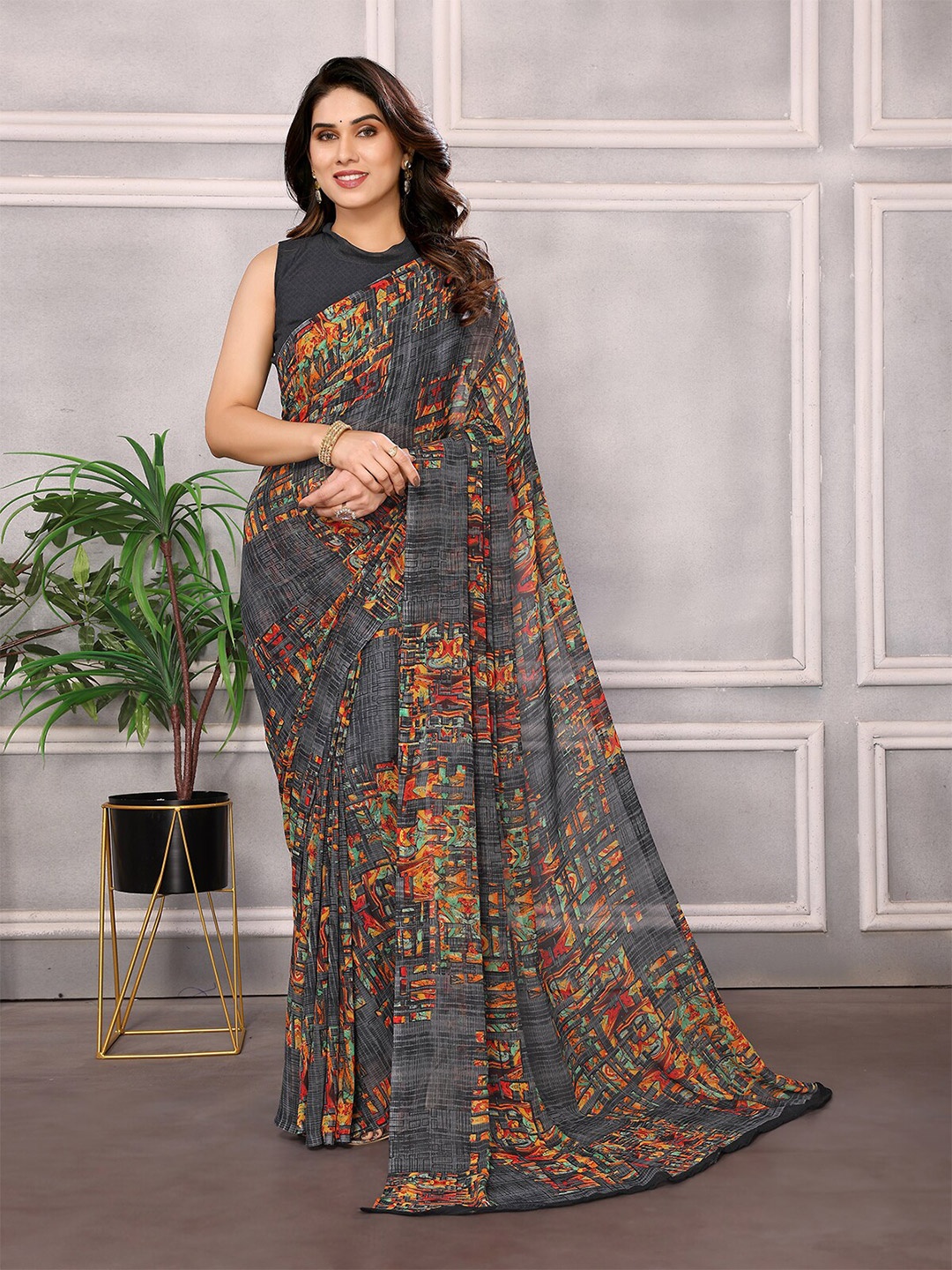 

ANAND SAREES Selection of 2 Floral Sarees, Grey