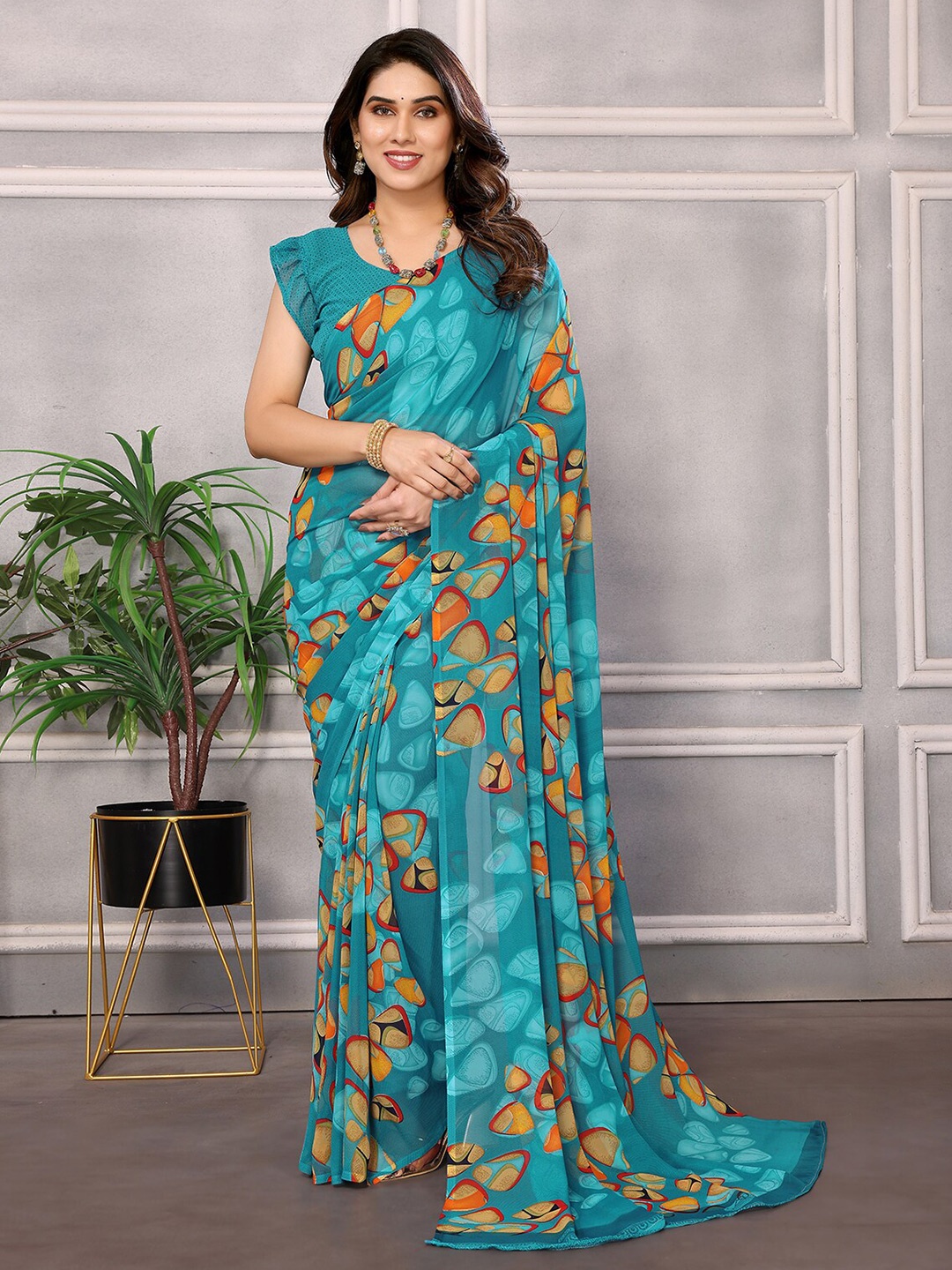

ANAND SAREES Abstract Printed Saree, Blue