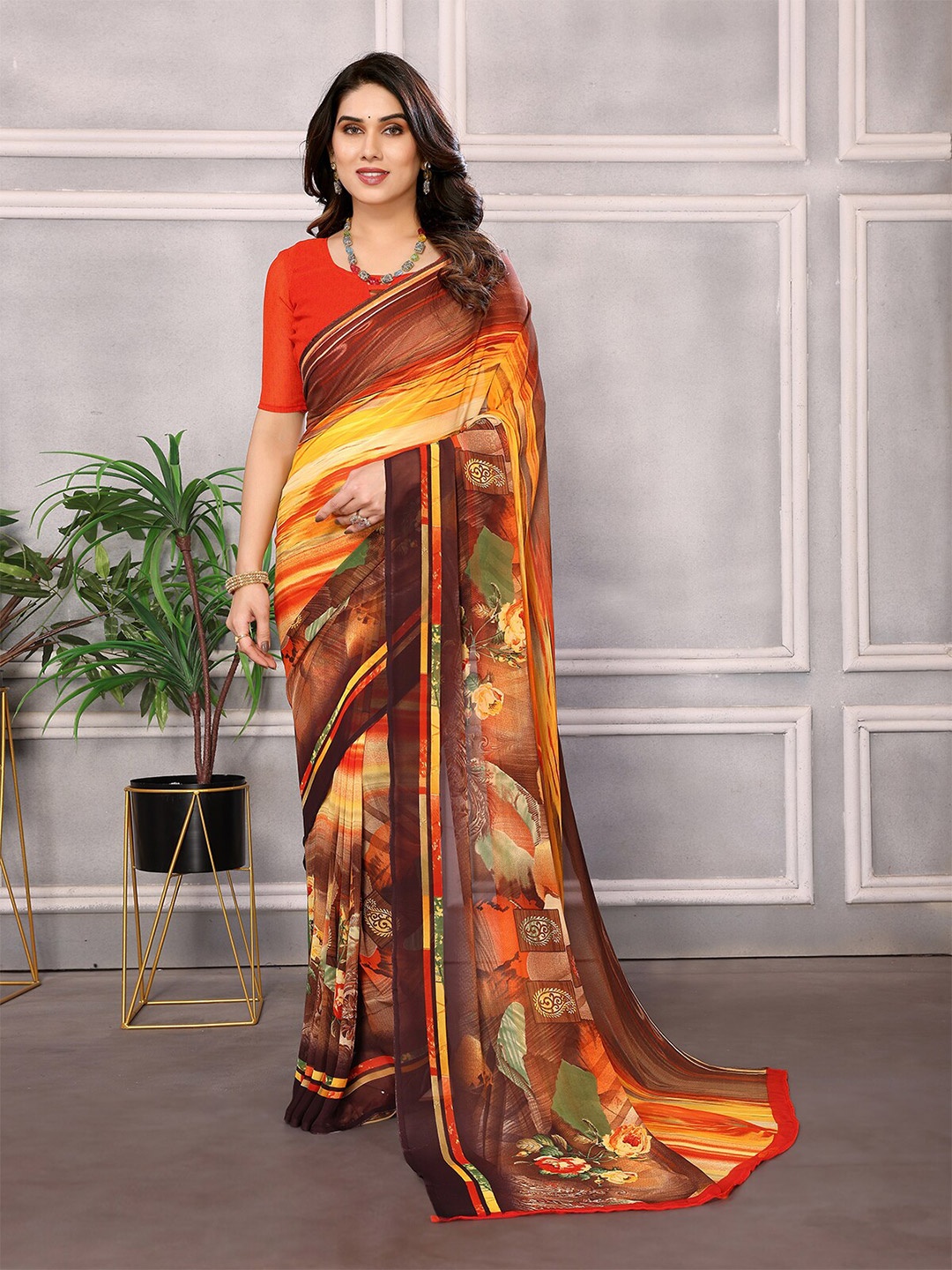 

ANAND SAREES Floral Printed Saree, Yellow