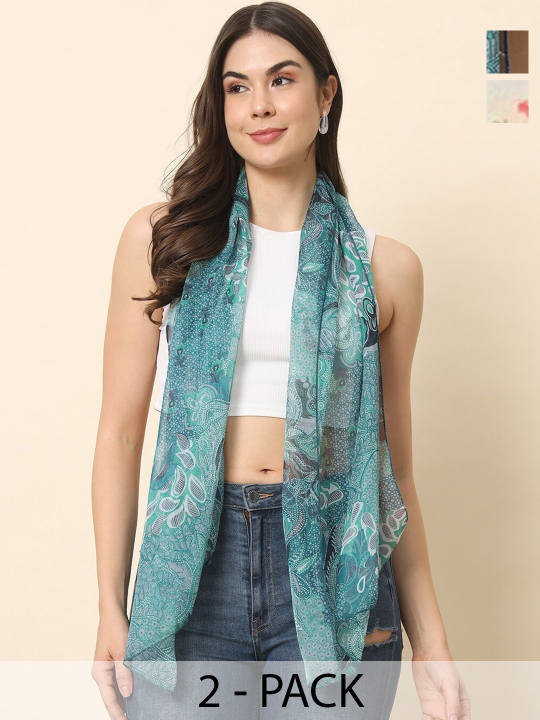 

Trend Arrest Women Printed Scarf Pack Of 2, Beige
