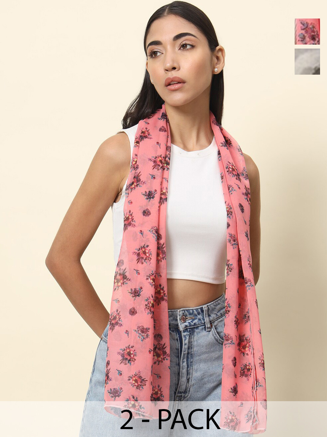 

Trend Arrest Women Set Of 2 Printed Scarf, Pink
