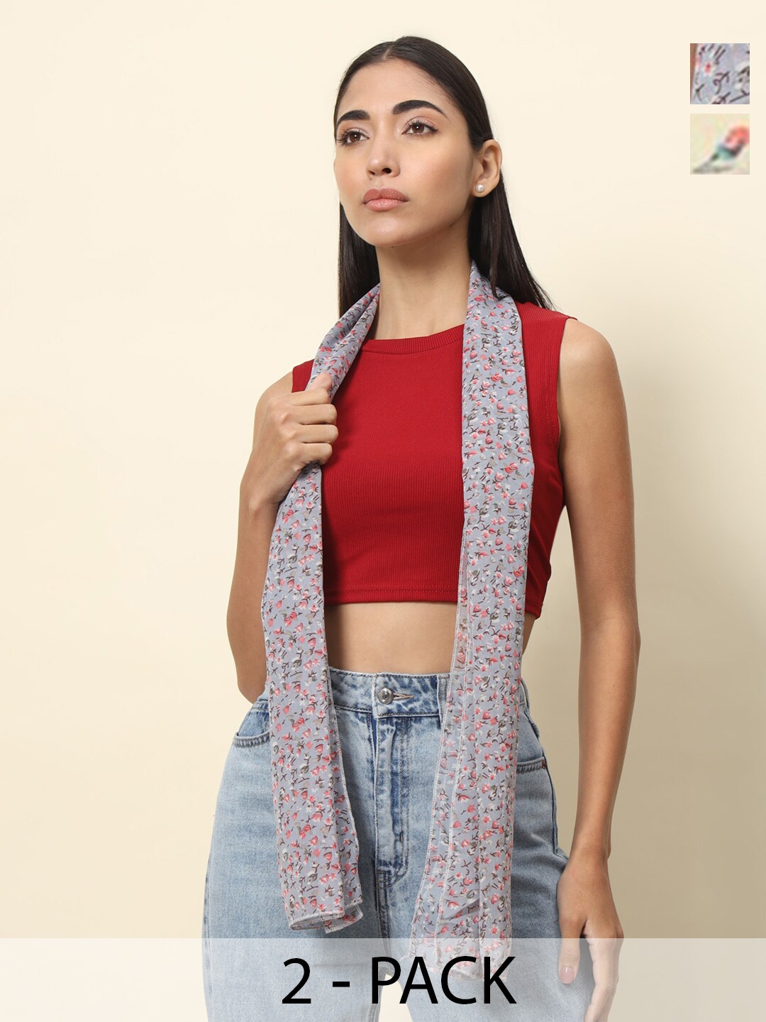 

Trend Arrest Women Set Of 2 Printed Scarf, Grey
