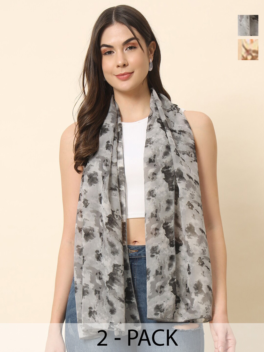 

Trend Arrest Women Printed Scarf Pack Of 2, Grey